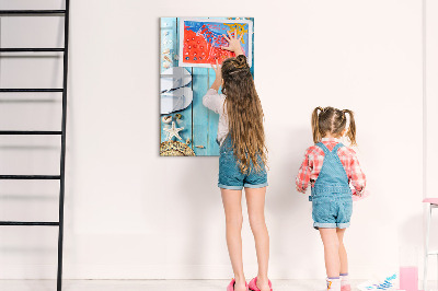 Dry erase board magnetic Summer memories on a blue background