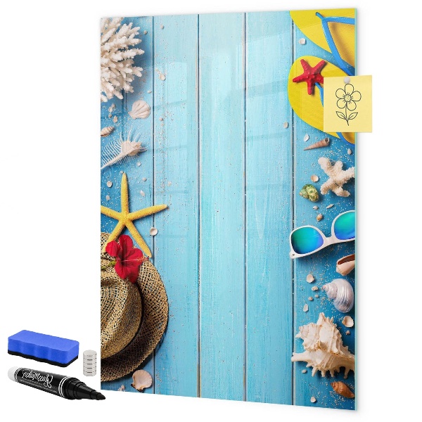 Dry erase board magnetic Summer memories on a blue background