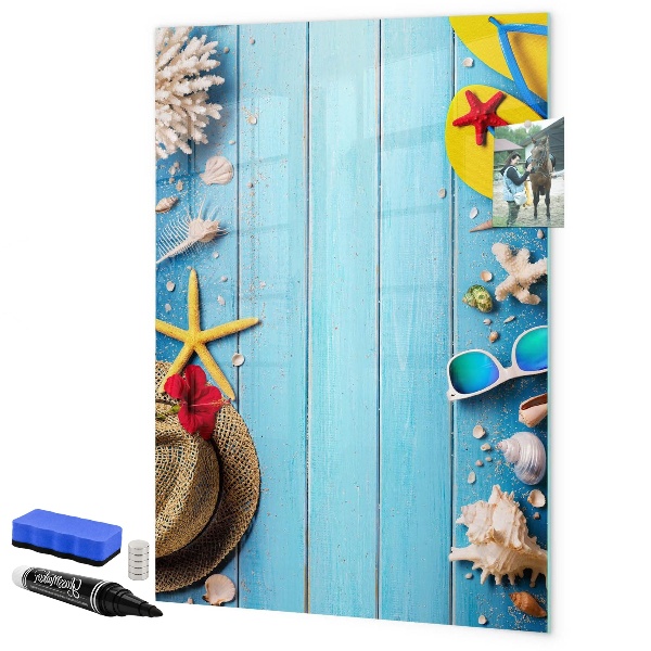 Dry erase board magnetic Summer memories on a blue background