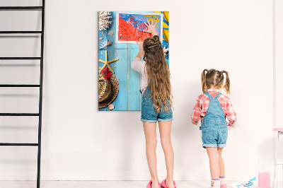 Dry erase board magnetic Summer memories on a blue background