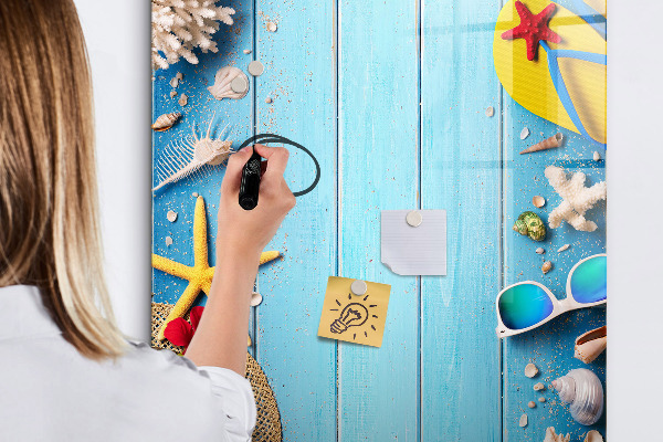 Dry erase board magnetic Summer memories on a blue background