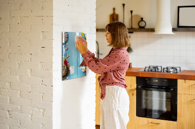 Dry erase board magnetic Summer memories on a blue background