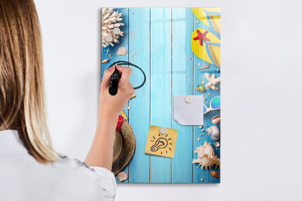 Dry erase board magnetic Summer memories on a blue background