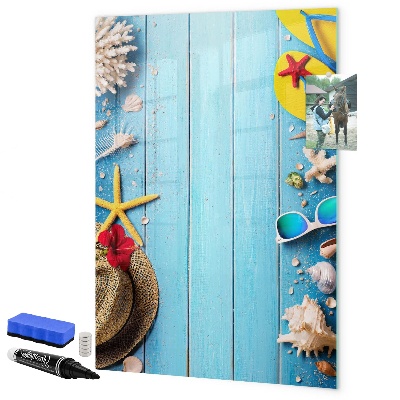 Dry erase board magnetic Summer memories on a blue background