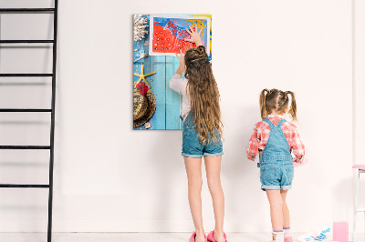 Dry erase board magnetic Summer memories on a blue background