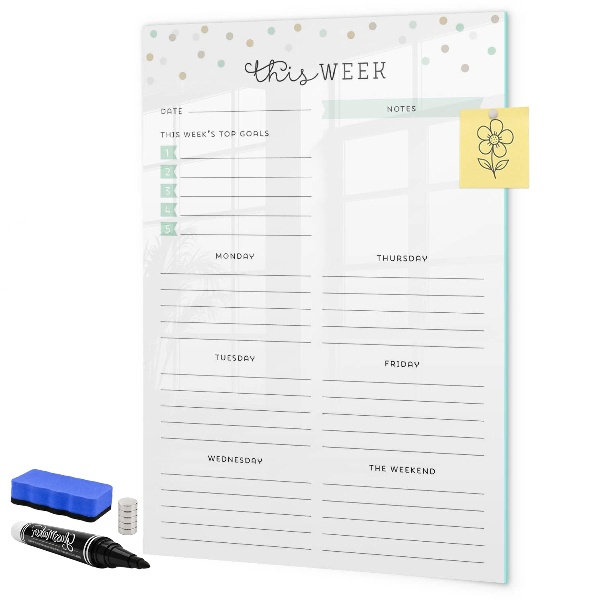 Dry erase board magnetic Weekly planner with space for notes