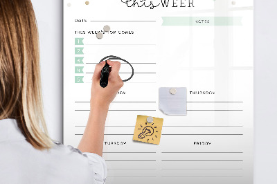 Dry erase board magnetic Weekly planner with space for notes