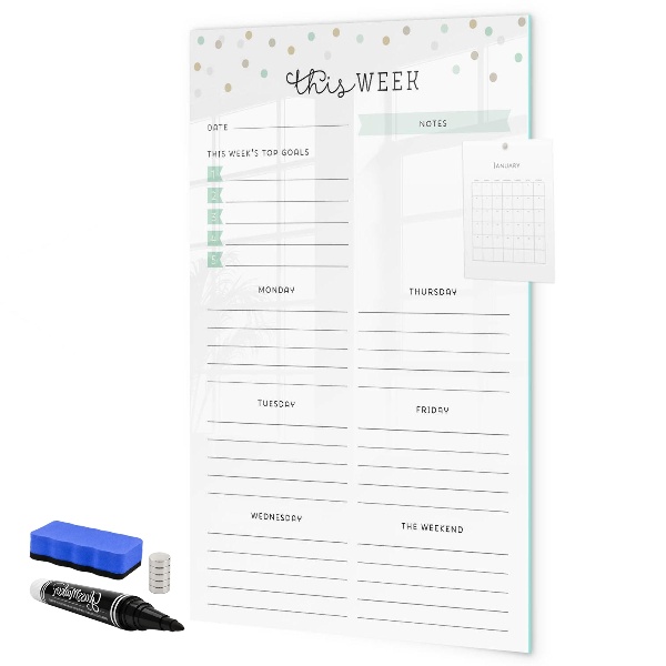 Dry erase board magnetic Weekly planner with space for notes