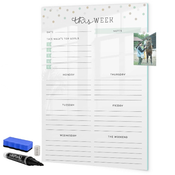 Dry erase board magnetic Weekly planner with space for notes