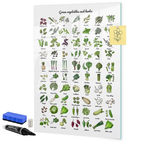 Dry erase board magnetic Green vegetables and herbs in graphics