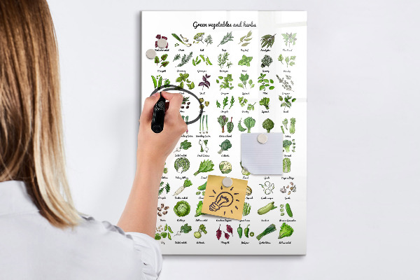 Dry erase board magnetic Green vegetables and herbs in graphics