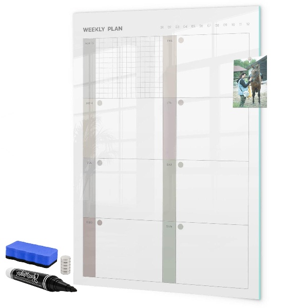 Magnetic dry erase board Weekly plan with space for photos