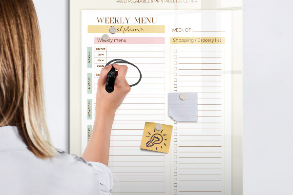 Dry erase board magnetic Meal plan for each week
