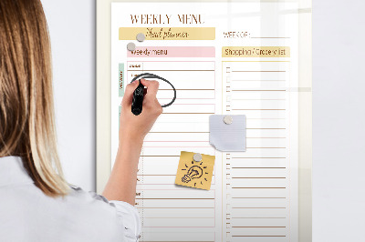 Dry erase board magnetic Meal plan for each week