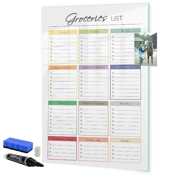 Dry erase board magnetic Shopping list with space for photos