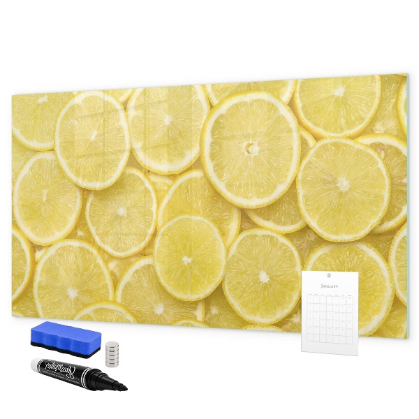 Magnetic dry erase board Lemon motif with photos and accessories