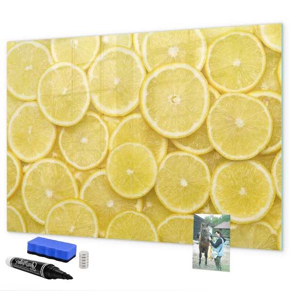 Magnetic dry erase board Lemon motif with photos and accessories
