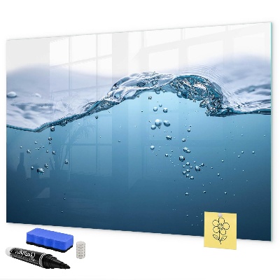 Magnetic dry erase board Water background with photos and accessories