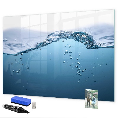 Magnetic dry erase board Water background with photos and accessories