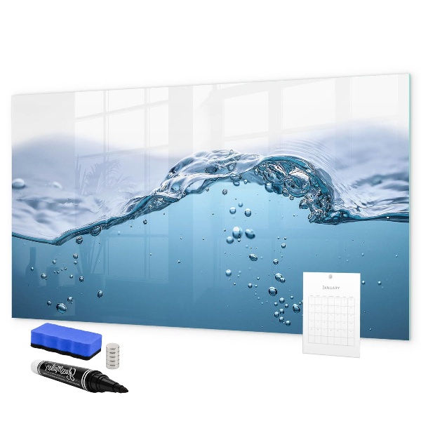 Magnetic dry erase board Water background with photos and accessories