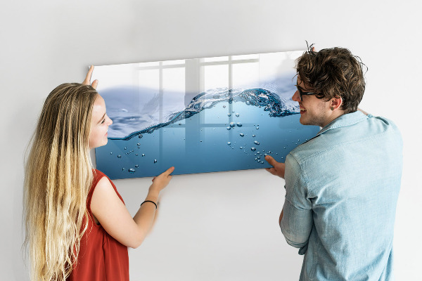 Magnetic dry erase board Water background with photos and accessories