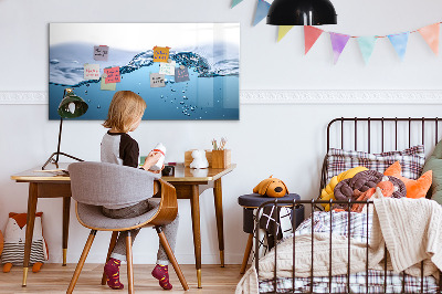 Magnetic dry erase board Water background with photos and accessories