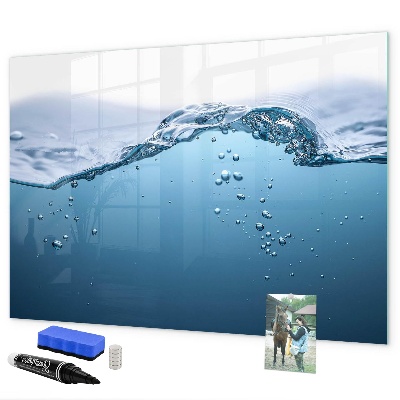 Magnetic dry erase board Water background with photos and accessories