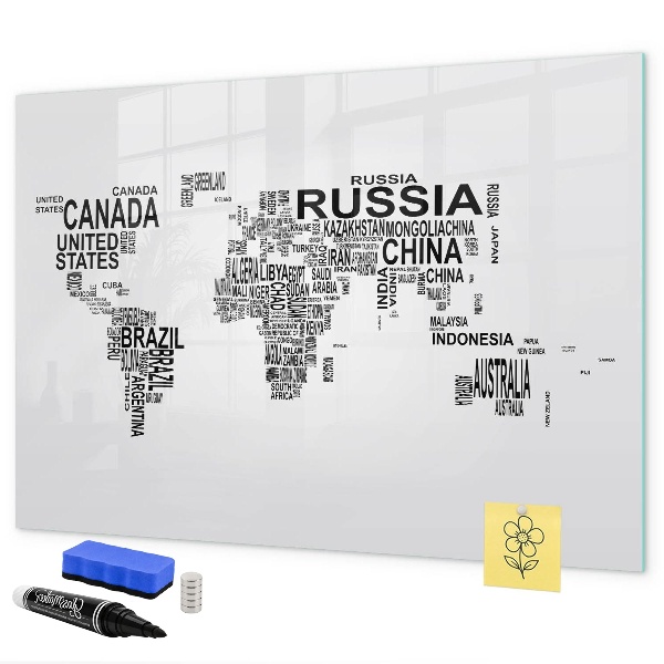 Magnetic dry erase board World map with places and photos