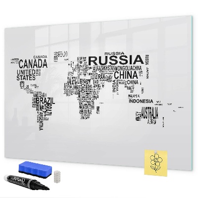 Magnetic dry erase board World map with places and photos