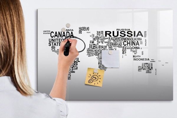 Magnetic dry erase board World map with places and photos