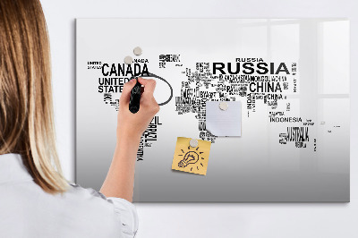 Magnetic dry erase board World map with places and photos