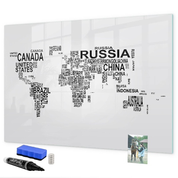 Magnetic dry erase board World map with places and photos