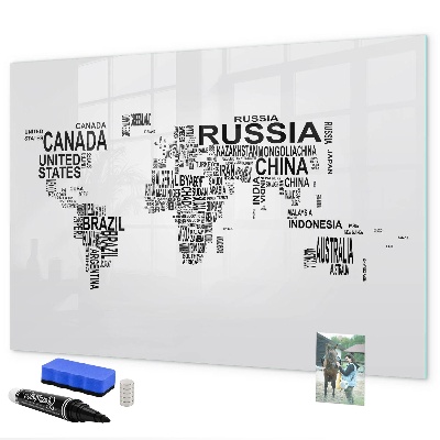 Magnetic dry erase board World map with places and photos
