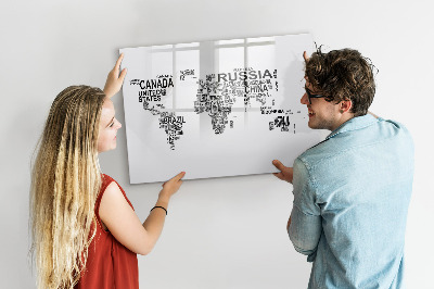 Magnetic dry erase board World map with places and photos
