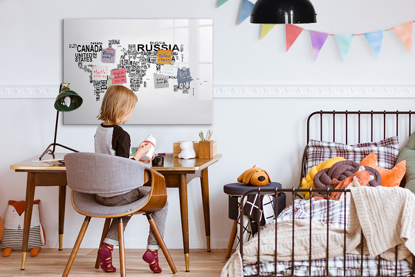 Magnetic dry erase board World map with places and photos