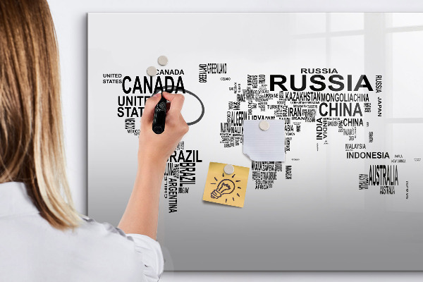 Magnetic dry erase board World map with places and photos