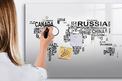 Magnetic dry erase board World map with places and photos