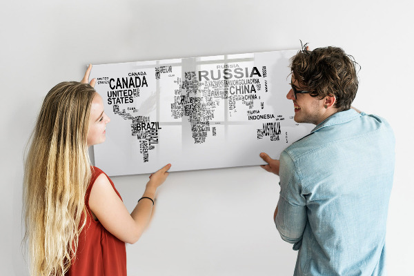 Magnetic dry erase board World map with places and photos