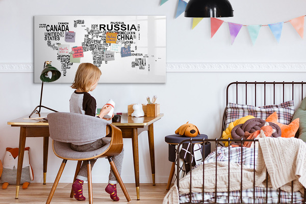 Magnetic dry erase board World map with places and photos