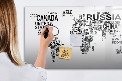 Magnetic dry erase board World map with places and photos