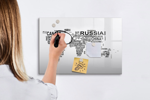 Magnetic dry erase board World map with places and photos