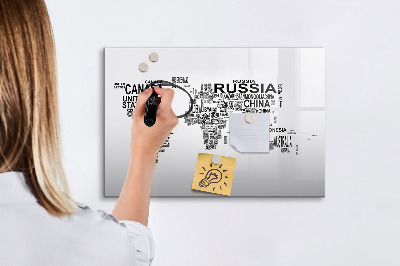 Magnetic dry erase board World map with places and photos