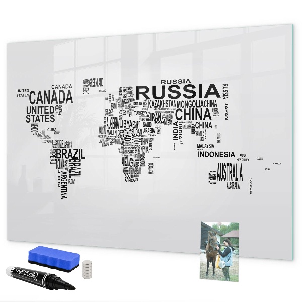 Magnetic dry erase board World map with places and photos