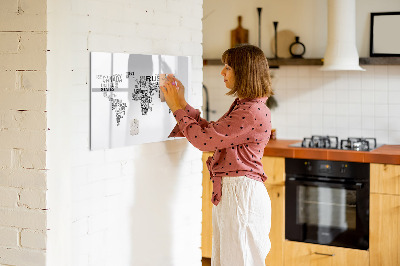 Magnetic dry erase board World map with places and photos