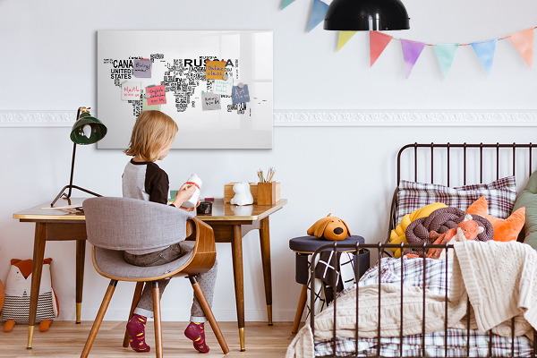 Magnetic dry erase board World map with places and photos