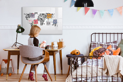 Magnetic dry erase board World map with places and photos