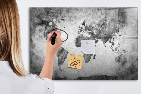 Dry erase board magnetic World map with personal photos