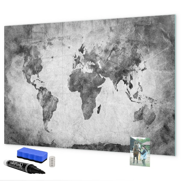Dry erase board magnetic World map with personal photos