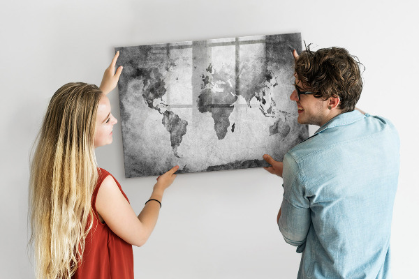 Dry erase board magnetic World map with personal photos