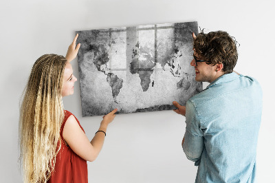 Dry erase board magnetic World map with personal photos